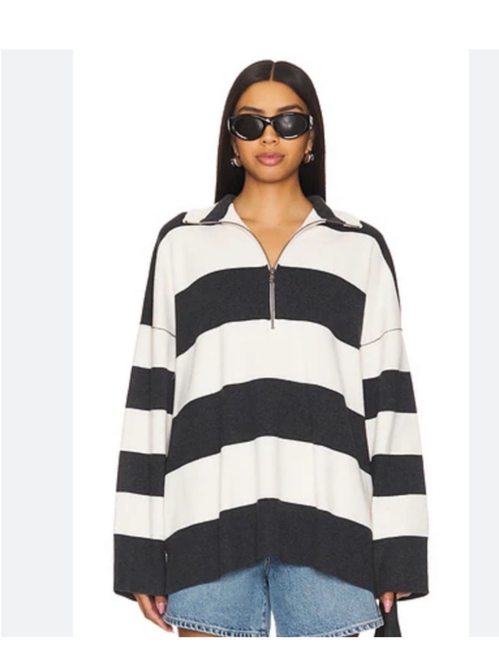 Free People Coastal Stripe Pullover in Carbon Champagne Cream Rugby Sweater